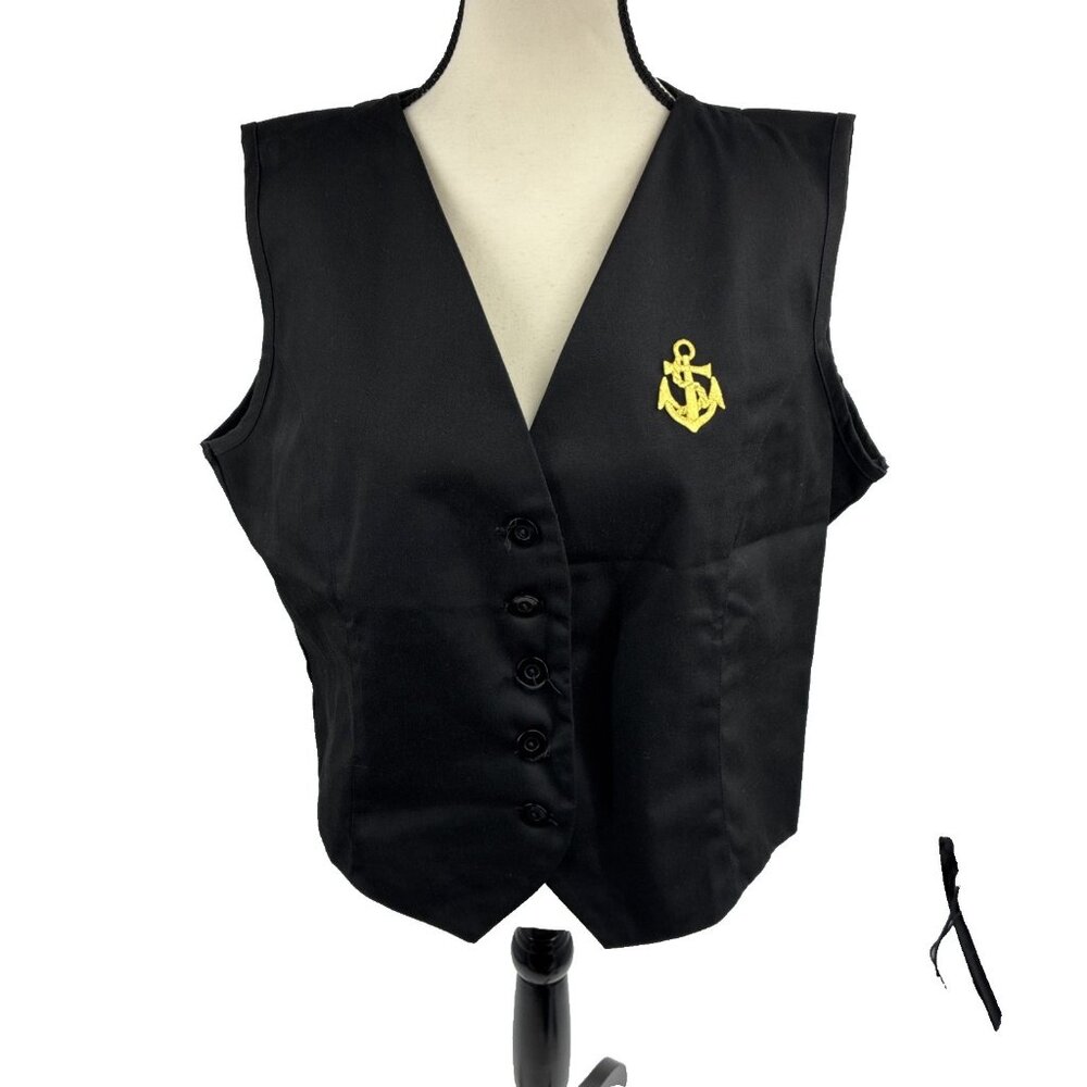 Vintage S&H Uniforms Vest Black Anchor Button Front USA Made Nautical Womens XL